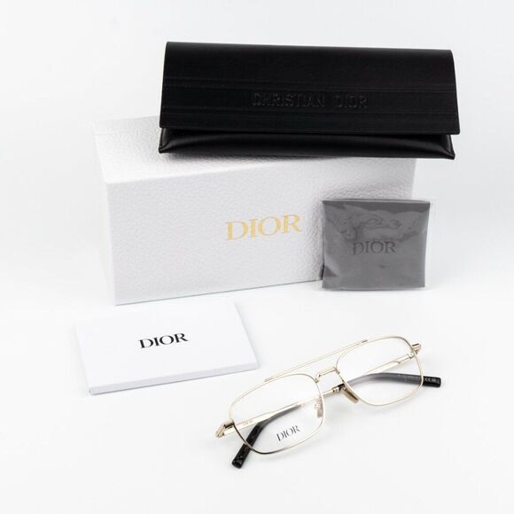 Dior Eyeglasses Metal Shiny Clear Gold Demo Geometric DM50057U 032 BRAND NEW